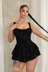 Bertti Mesh Burnout Flare Mini Dress