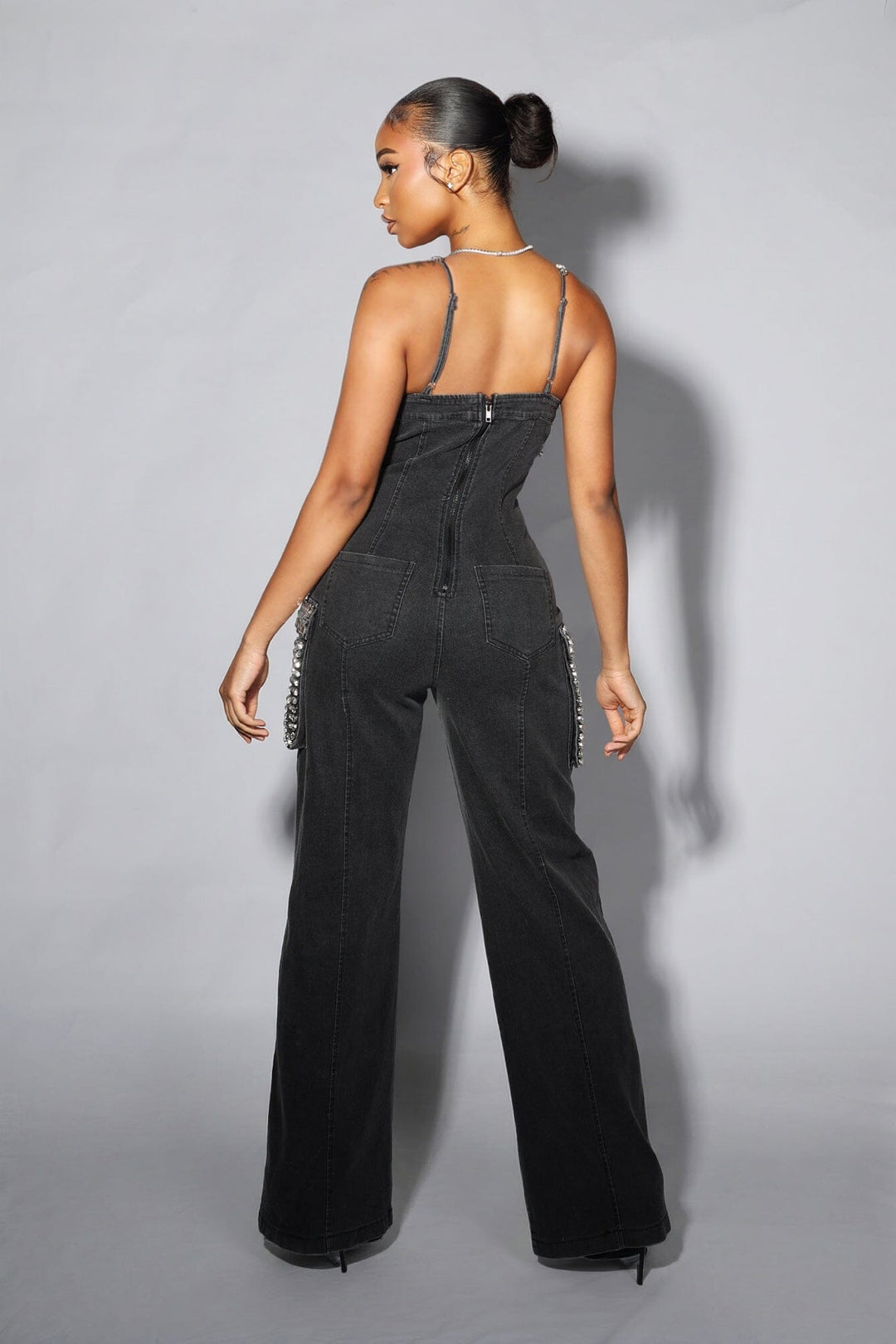 Varon Crystal Bra Denim Jumpsuit