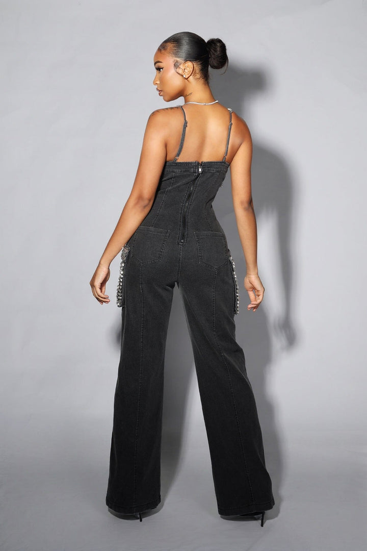 Varon Crystal Bra Denim Jumpsuit