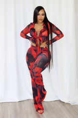Perry Mesh Print Ruffle Top &amp; Pants SET