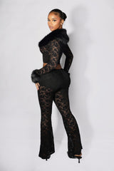 Frostbite Lace Fur Trim Top &amp; Pants SET