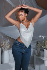 Hyperglow Metal Mesh Rhinestone Top