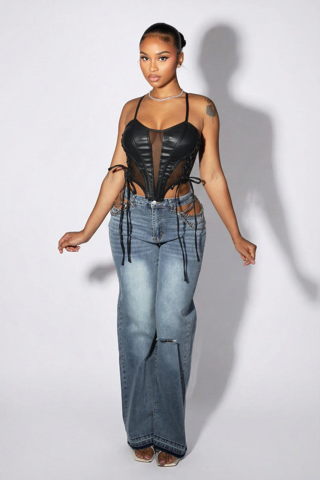 Tuesday Twist Baggy Denim Jeans With Chain