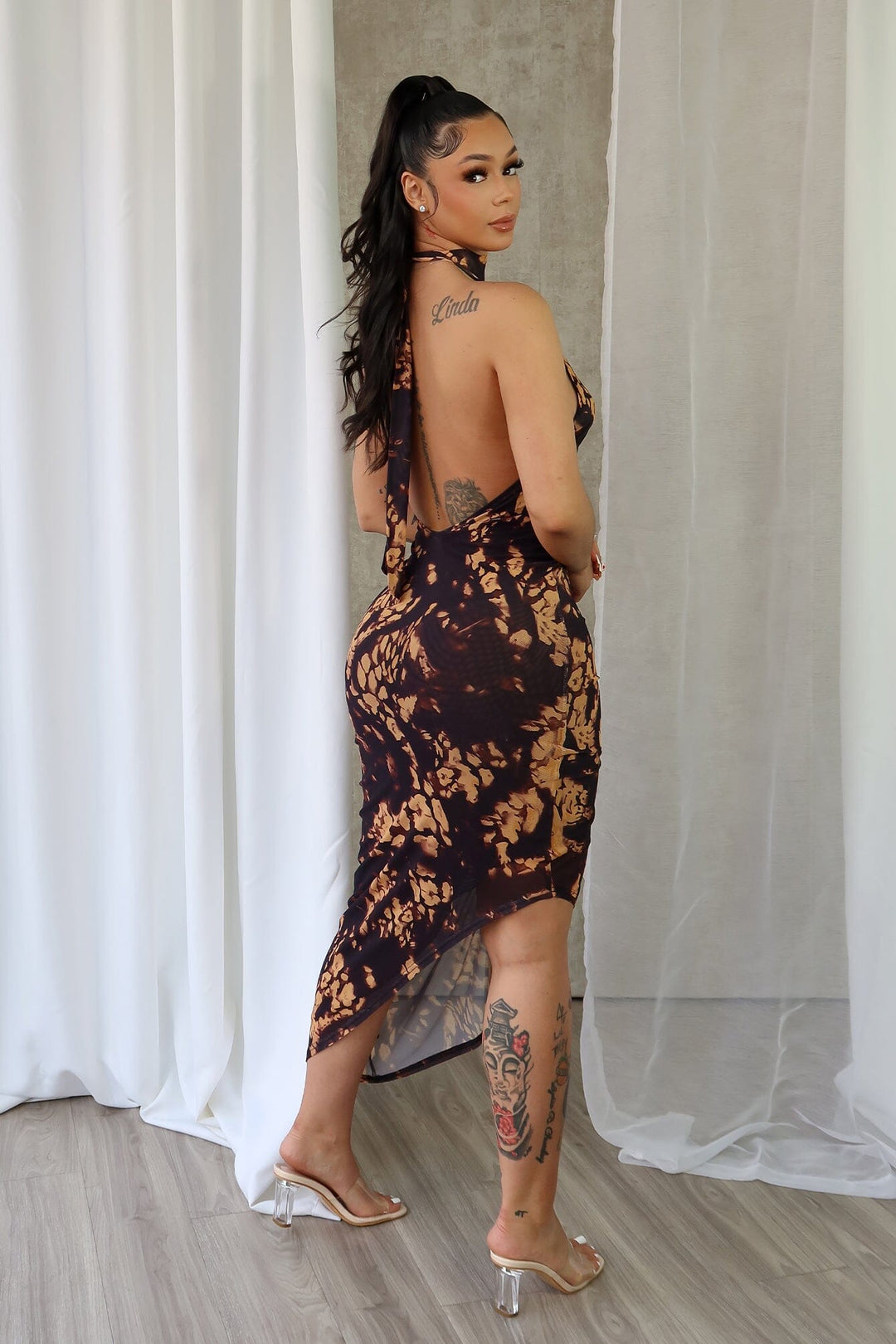Lorelei Mesh Tie Dye Halter Asymmetrical Dress