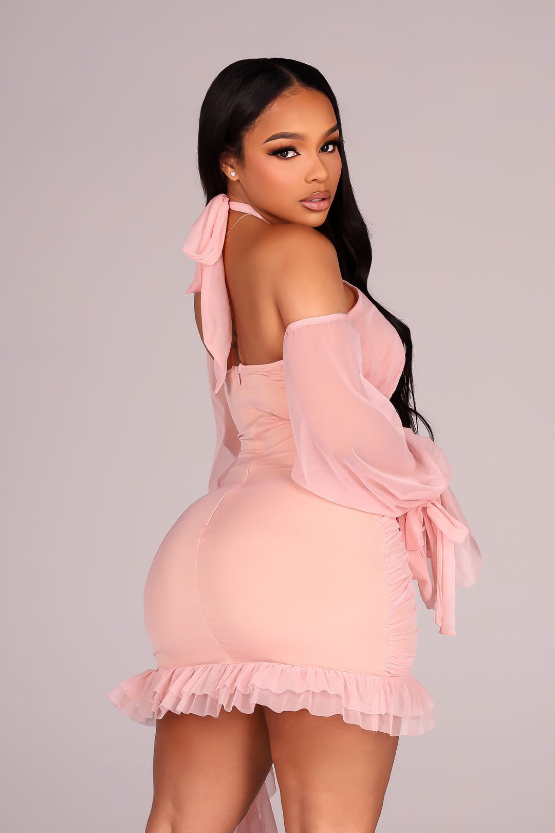 Aleera Mesh Ruffle Mini Dress