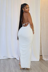 Viva Rhinestone Beaded Halter Maxi Dress