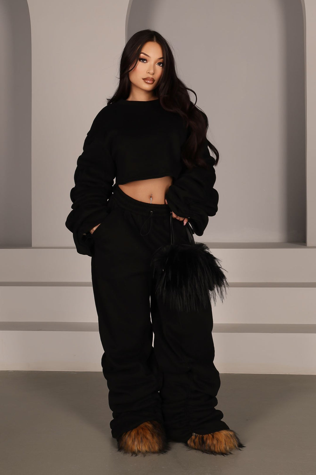 Slow Down Ruched Top &amp; Cargo Jogger SET