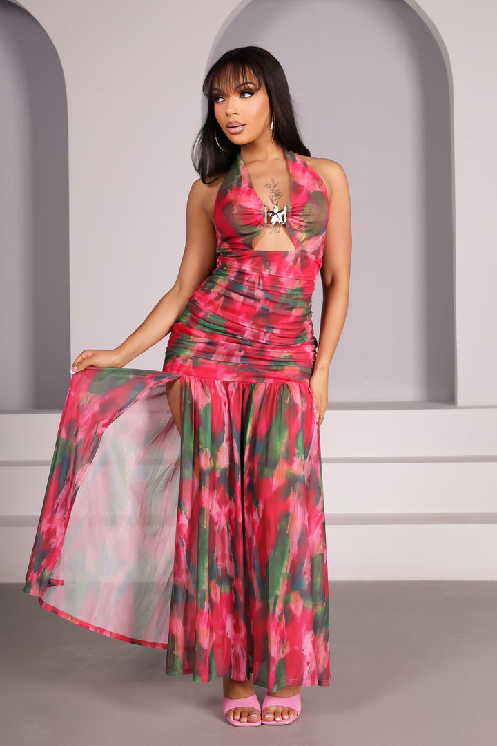 Red Mirage Mesh Maxi Dress