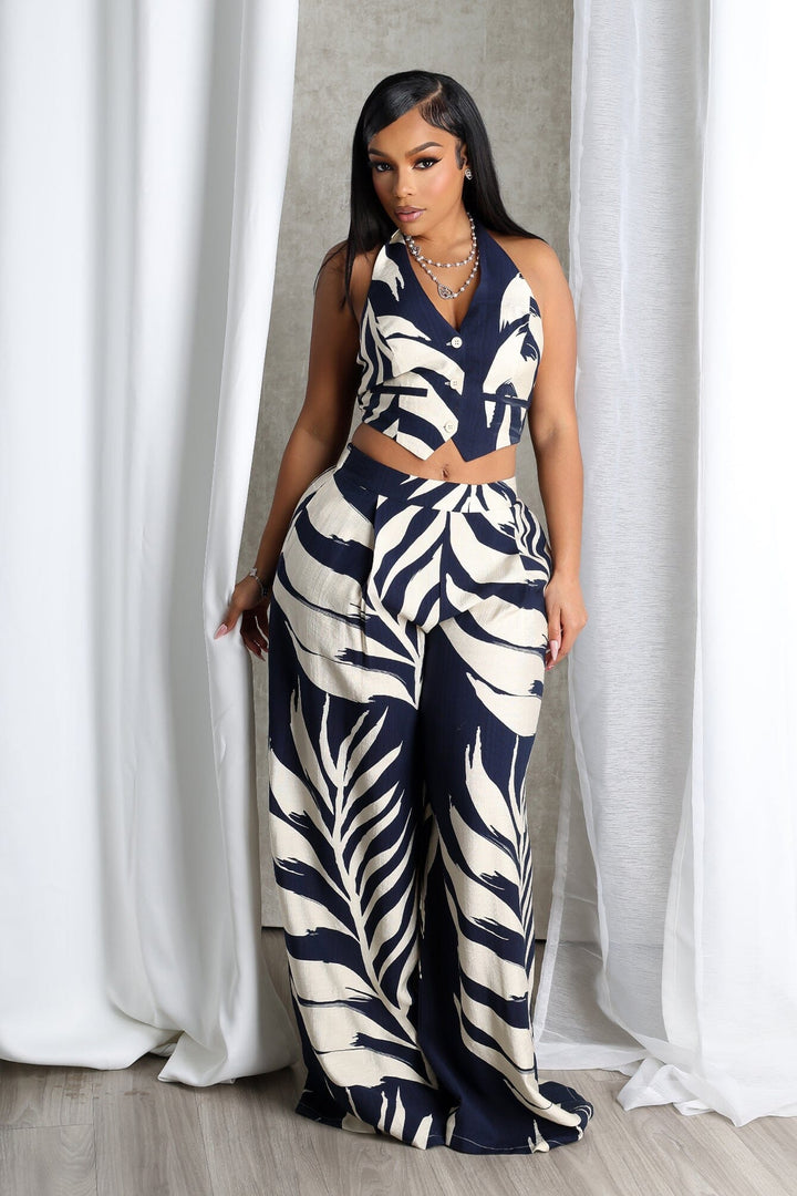 Michiyo Print Button Vest &amp; Pants SET