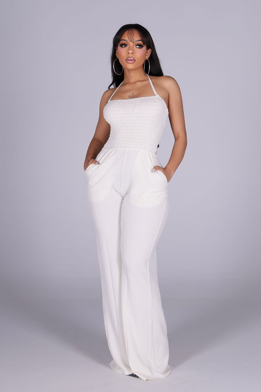 Natures Crinkle Halter Wide Leg Jumpsuit