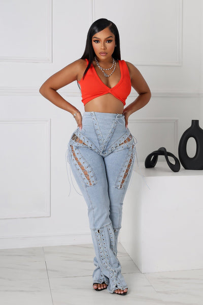Marise High Waist Lace Up Jeans – EDGE