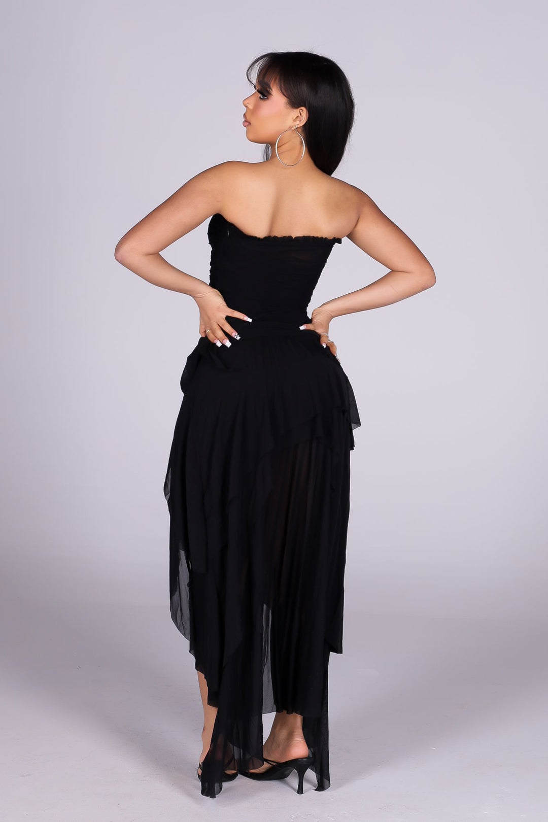 Sahara Mesh Ruffled Tube Midi Dress