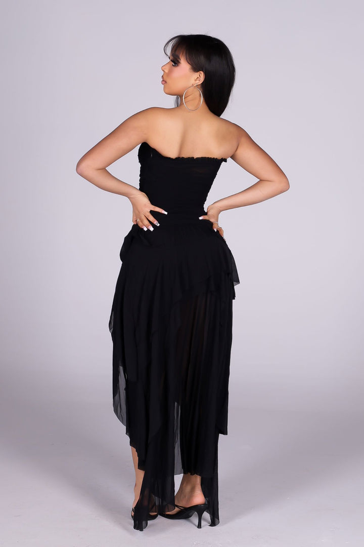 Sahara Mesh Ruffled Tube Midi Dress
