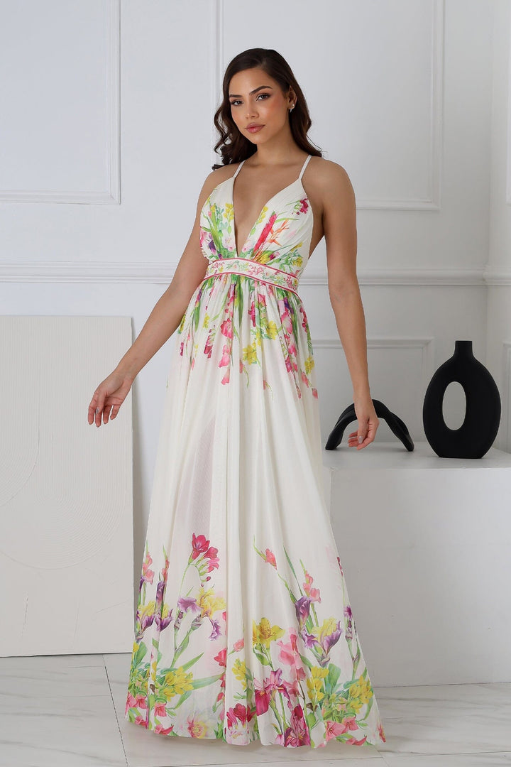 Osono Mesh Floral Printed Maxi Dress