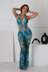 Seductive Mesh Cutout Halter Jumpsuit