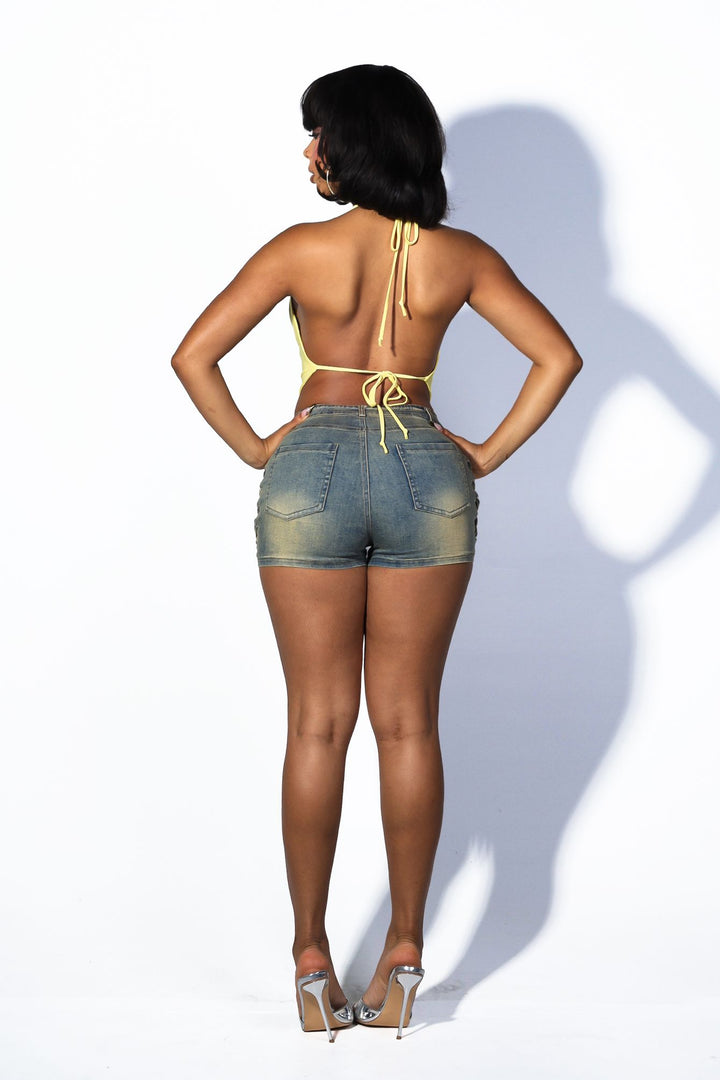 Jannet Vintage Denim Lace Up Shorts