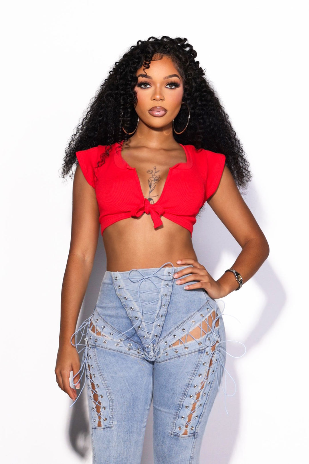 Karina Ribbed Tie Crop Top
