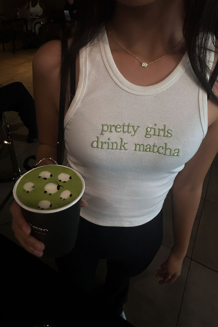 Pretty Girls Drink Matcha Ribbed Tank Top