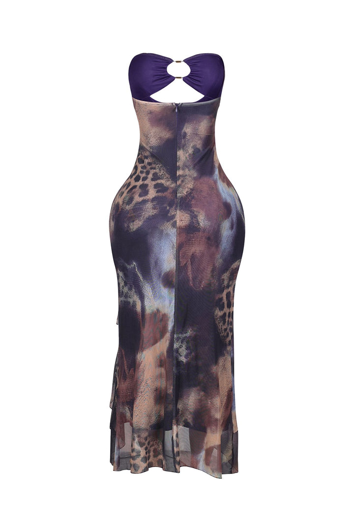 Leona Mesh Print Ruffle Tube Dress