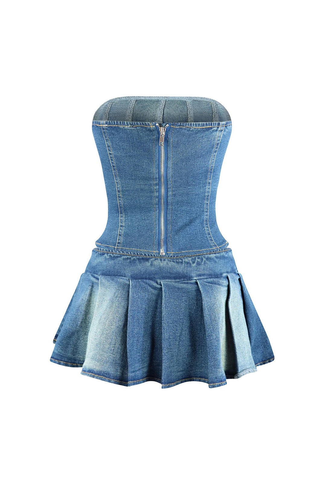 Muted Blue Denim Corset Top &amp; Skirt SET