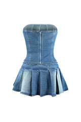 Muted Blue Denim Corset Top &amp; Skirt SET