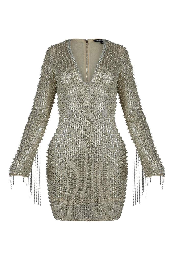 Ice Queen Pearl And Sequin Dress Dresses EDGE Small Silver 