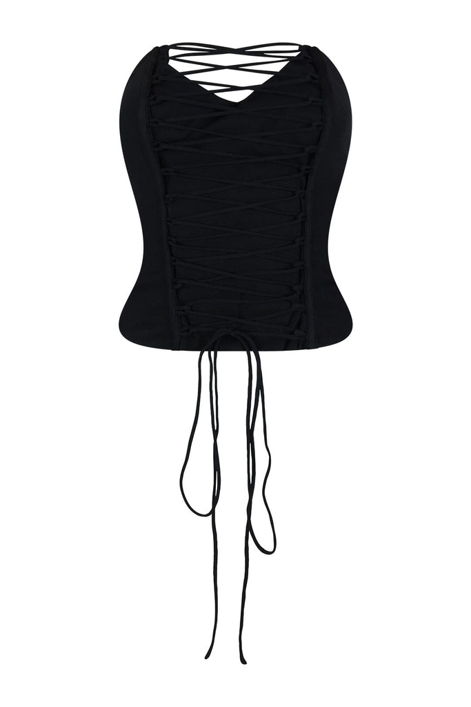 Cause For Concern Lace Up Mid Rise Corset Crop Top EDGE Small Black 