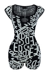 Alpha Print Knit Romper Rompers + Jumpsuits EDGE Small Black 