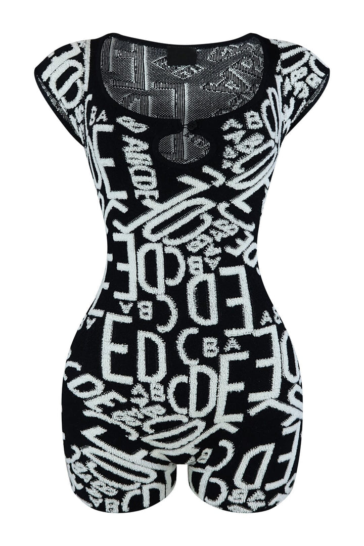 Alpha Print Knit Romper Rompers + Jumpsuits EDGE Small Black 