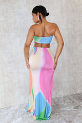 Tahiti Print Tube Top &amp; Maxi Skirt SET