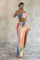 Tahiti Print Tube Top &amp; Maxi Skirt SET