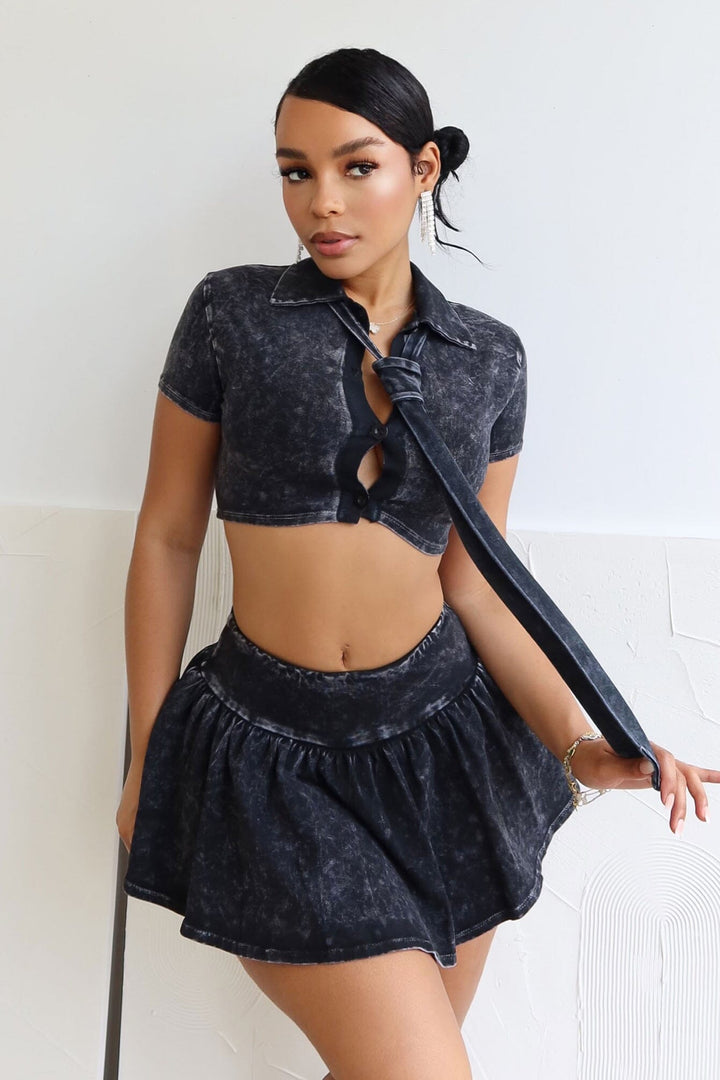 Avril Mineral Washed Tie Top &amp; Skirt SET
