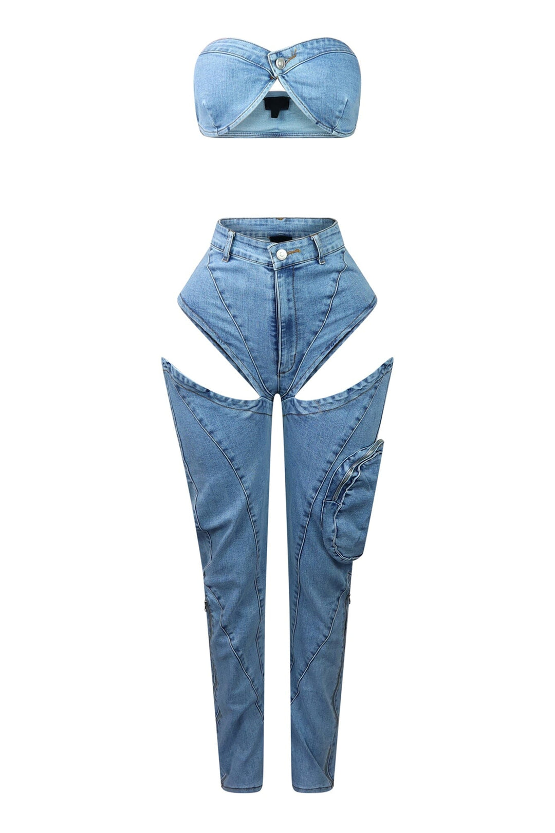 Boss Babe Denim Tube Top &amp; Cut Out Pants SET
