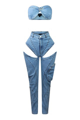 Boss Babe Denim Tube Top &amp; Cut Out Pants SET