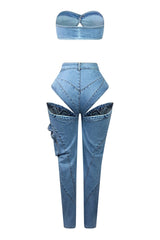 Boss Babe Denim Tube Top &amp; Cut Out Pants SET