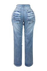 Janet Pearl &amp; Rhinestone Distressed Jeans