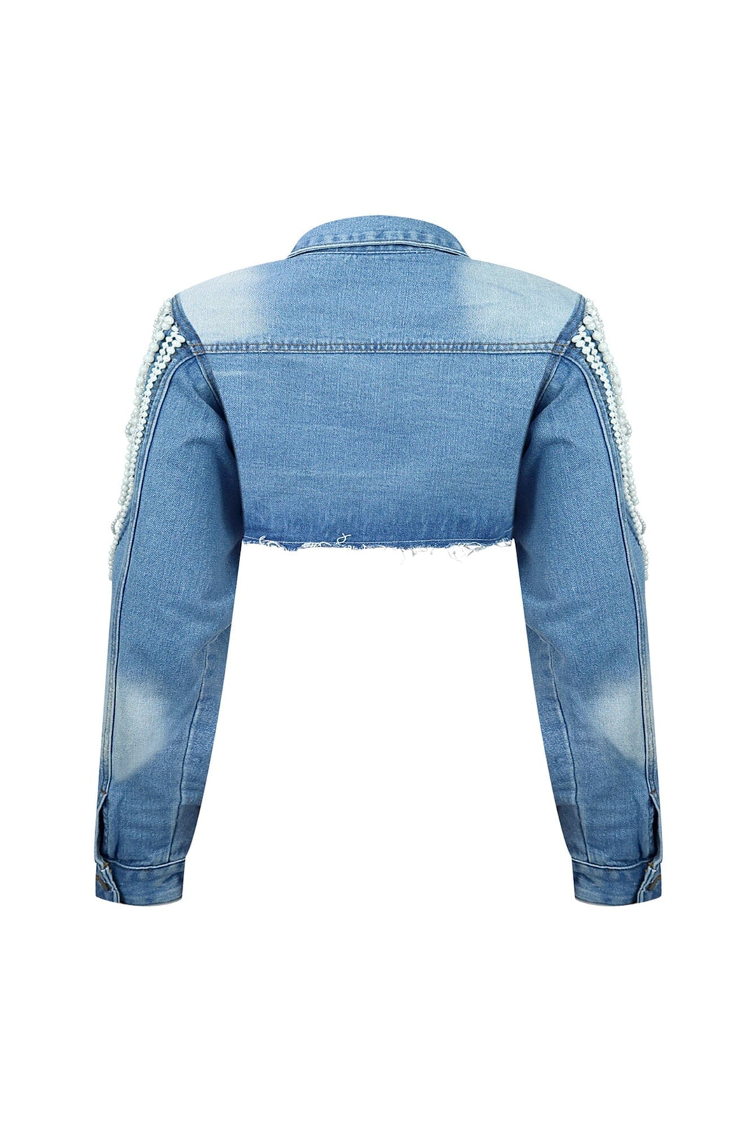Janet Pearl &amp; Rhinestone Draped Denim Jacket