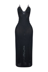 Oprah Lace Trim Mesh Maxi Dress