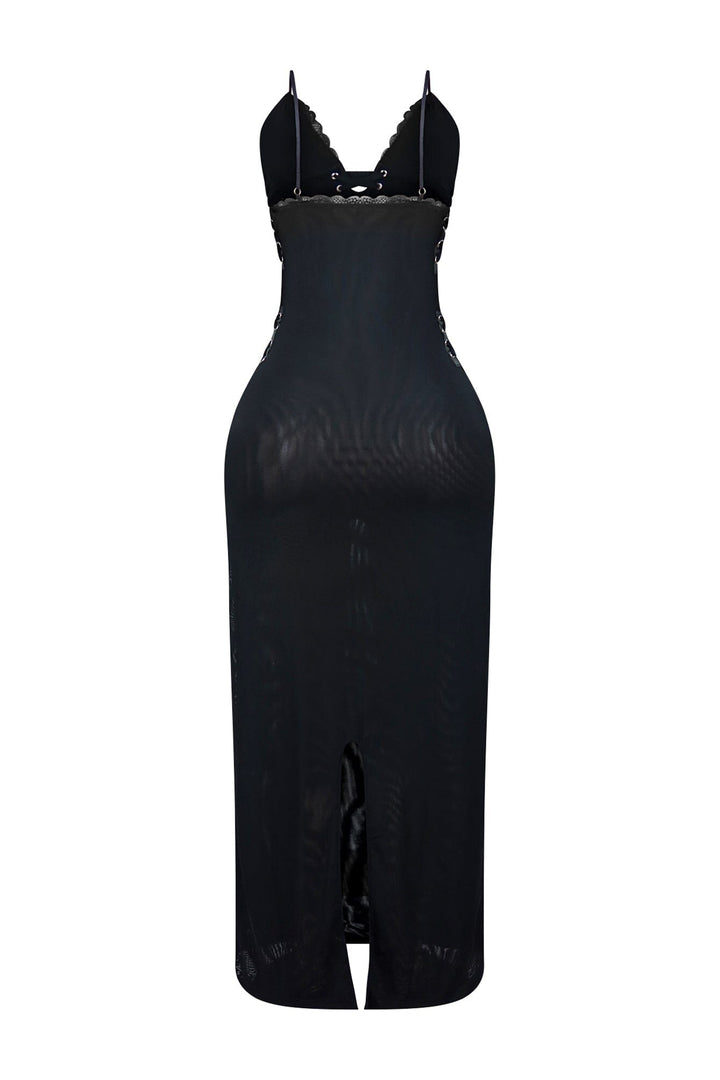 Oprah Lace Trim Mesh Maxi Dress