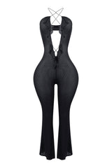 Free Feeling Ruffle Cross Halter Jumpsuit