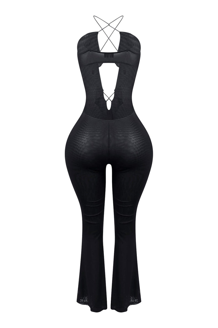 Free Feeling Ruffle Cross Halter Jumpsuit