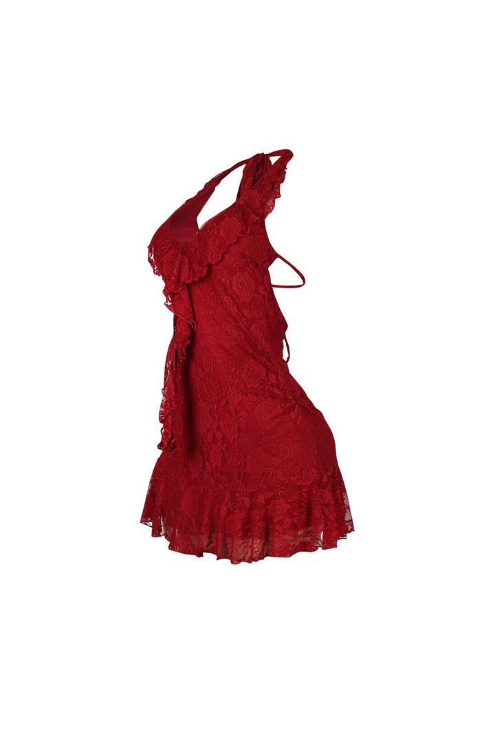Roselace Halter Ruffle Mini Dress