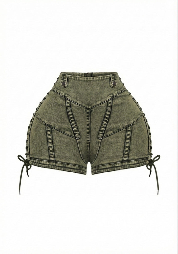 Keep Up Lace Up Denim Shorts