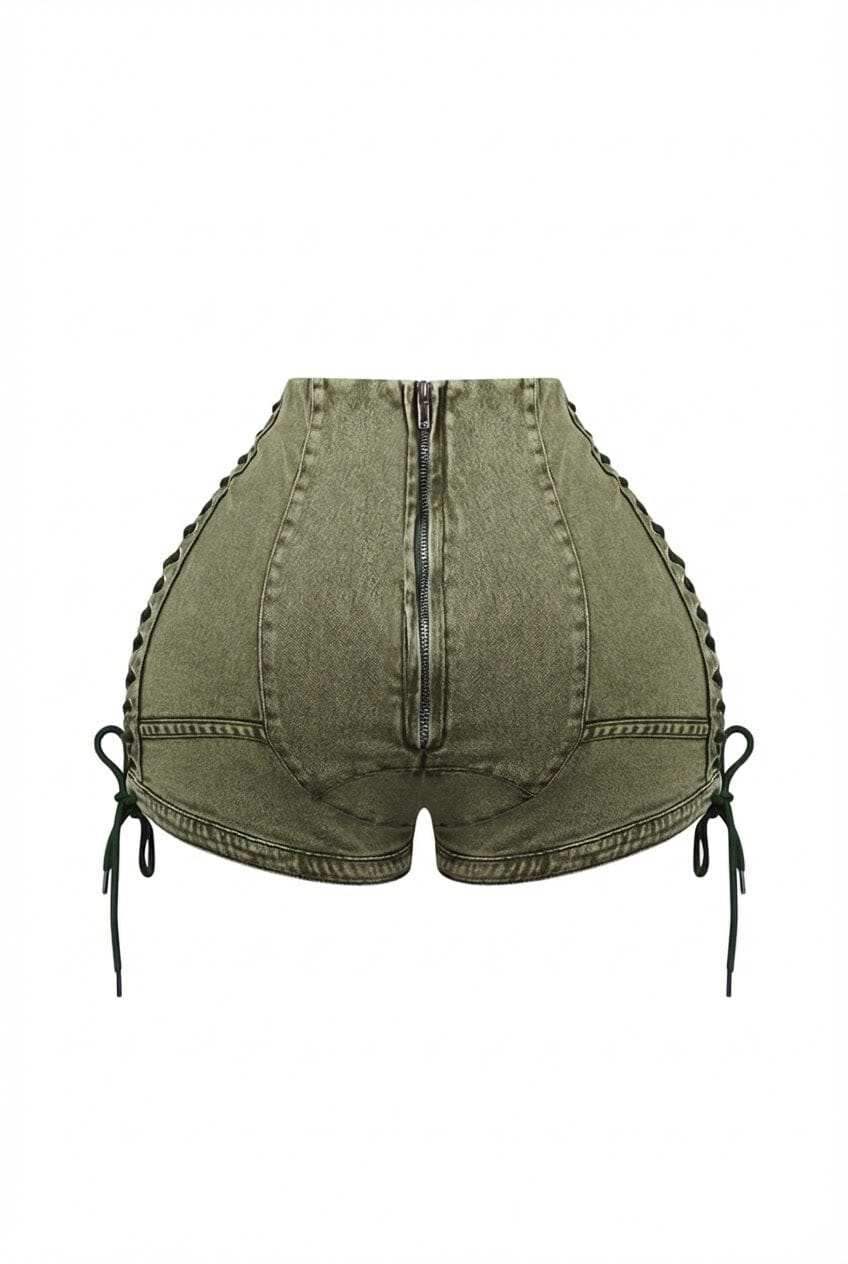 Keep Up Lace Up Denim Shorts