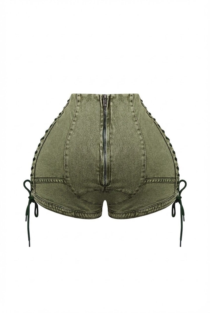 Keep Up Lace Up Denim Shorts