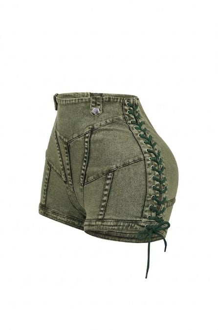 Keep Up Lace Up Denim Shorts