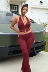 Backstage Lace Halter Top &amp; Pants SET
