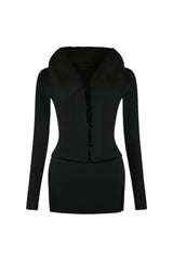 Be Fur Real Trim Top &amp; Skirt SET matching sets EDGE Small Black 