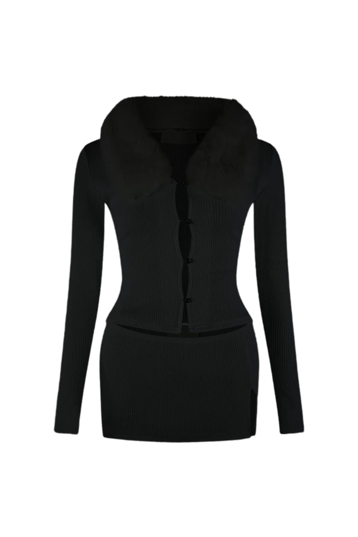 Be Fur Real Trim Top &amp; Skirt SET matching sets EDGE Small Black 
