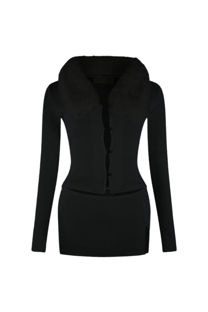 Be Fur Real Trim Top & Skirt SET matching sets EDGE Small Black 